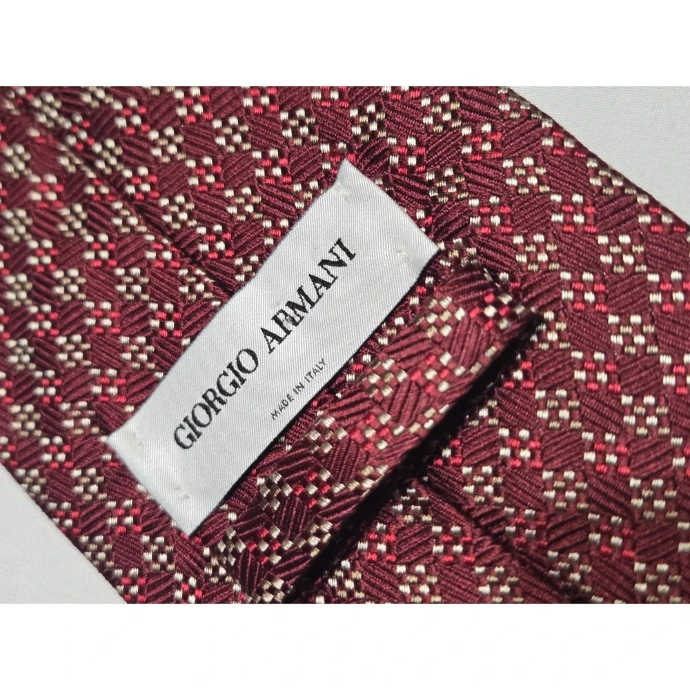 Giorgio Armani Mens Italian 100% Silk Necktie Maroon/Cream Jacquard 4